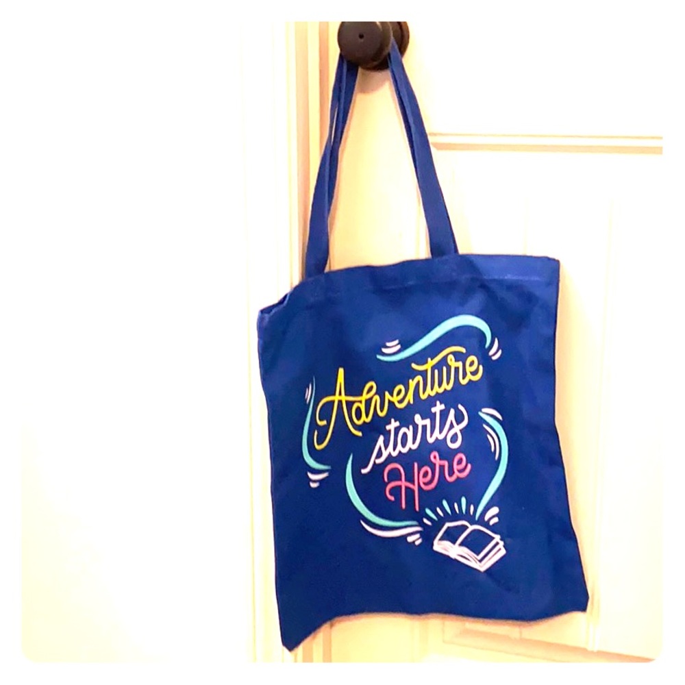 Slyfur “Adventure Starts Here” Blue Tote Bag
